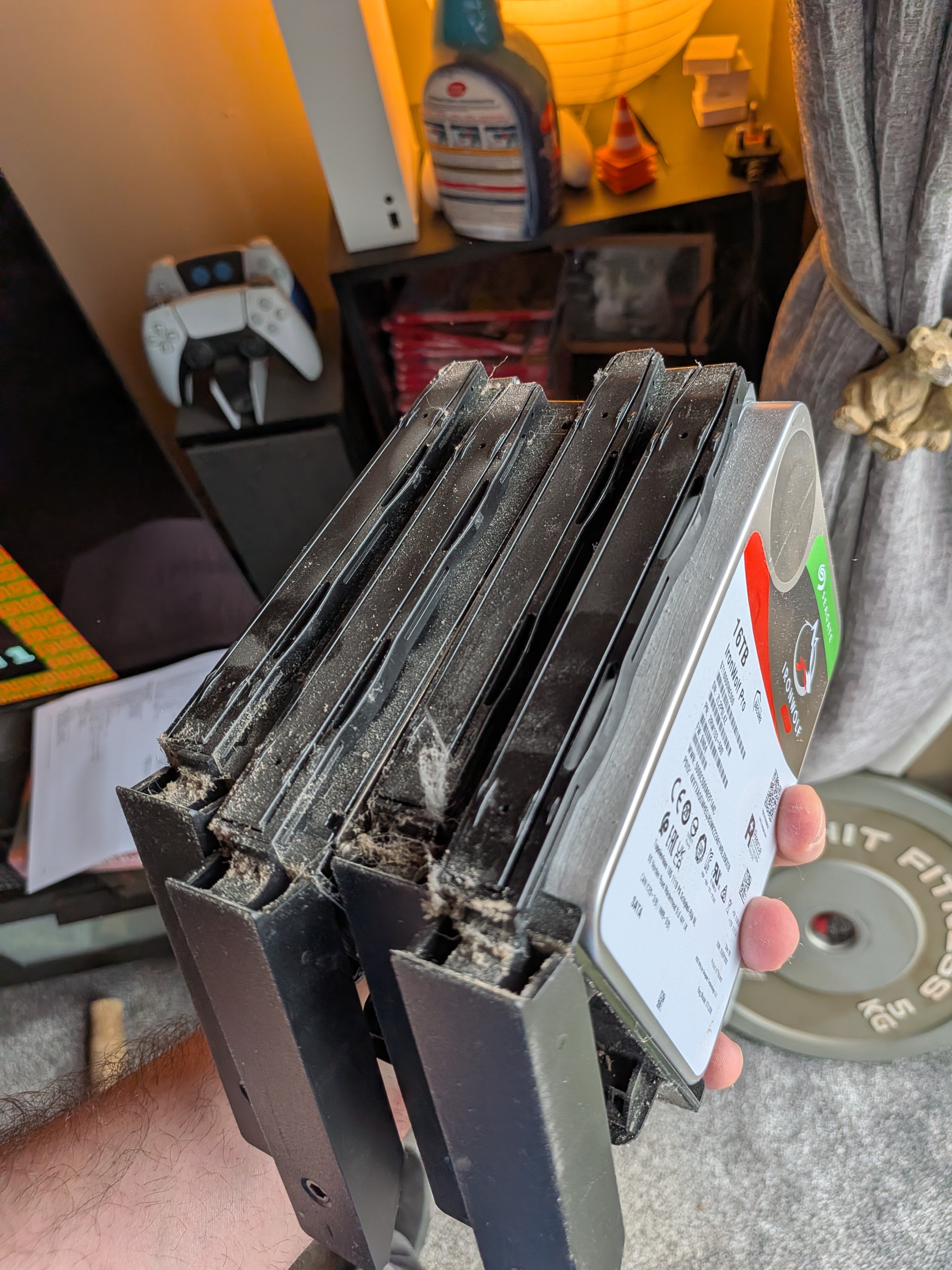 Four hard drives in Synology drive trays